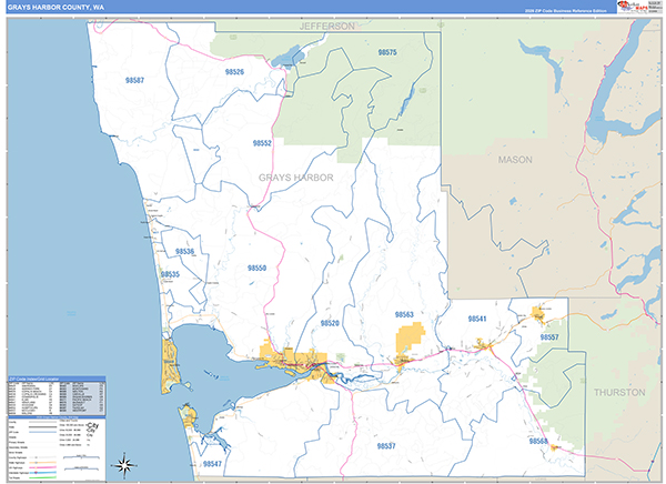 Grays Harbor County, WA Wall Map Basic Style